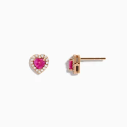 Earrings|Effy Jewelry Novelty 14K Rose Gold Pink Sapphire and Diamond Heart Earrings