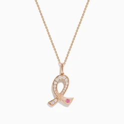 Necklaces & Pendants|Effy Jewelry Novelty 14K Rose Gold Pink Sapphire u0026 Diamond Pink Ribbon Pendant