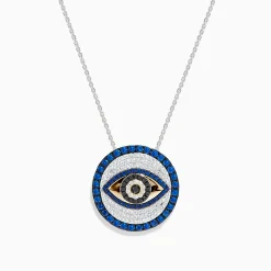 Necklaces & Pendants|BH Multi Novelty 14K Two Tone Gold Sapphire and Diamond Evil Eye Pendant
