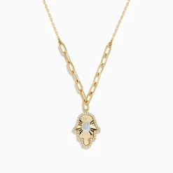 Necklaces & Pendants|BH Multi Novelty 14K Two-Tone Gold Diamond Hamsa Necklace