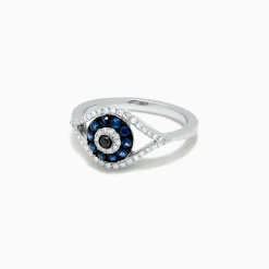 Rings|Effy Jewelry Novelty 14K White Gold Blue Sapphire u0026 Diamond Evil Eye Ring, 0.45 TCW
