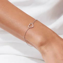 Bracelets|Effy Jewelry Novelty 14K White Gold Diamond Heart Bracelet, 0.10 TCW