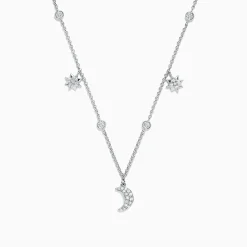 Necklaces & Pendants|BH Multi Novelty 14K White Gold Diamond Moon and Stars Necklace, 0.38 TCW