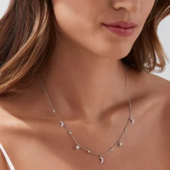 Necklaces & Pendants|BH Multi Novelty 14K White Gold Diamond Moon and Stars Necklace, 0.38 TCW