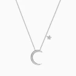 Necklaces & Pendants|Effy Jewelry Novelty 14K White Gold Diamond Crescent u0026 Star Necklace, 0.09 TCW