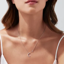 Necklaces & Pendants|Effy Jewelry Novelty 14K White Gold Diamond Crescent u0026 Star Necklace, 0.09 TCW