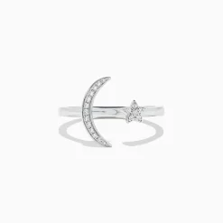 Rings|Effy Jewelry Novelty 14K White Gold Moon and Star Diamond Ring, 0.08 TCW