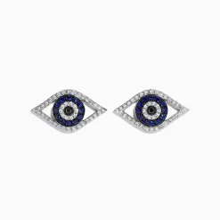Earrings|BH Multi Novelty 14K White Gold Sapphire u0026 Diamond Evil Eye Earrings, 0.57 TCW