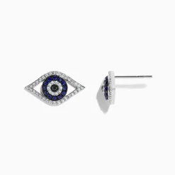Earrings|BH Multi Novelty 14K White Gold Sapphire u0026 Diamond Evil Eye Earrings, 0.57 TCW