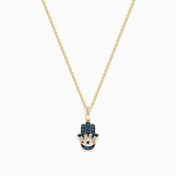Necklaces & Pendants|BH Multi Novelty 14K Yellow Gold Blue Sapphire and Diamond Hamsa Pendant
