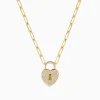 Necklaces & Pendants|Effy Jewelry Novelty 14K Yellow Gold Diamond Heart Lock Pendant