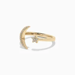 Rings|BH Multi Novelty 14K Yellow Gold Diamond Moon and Star Ring, 0.08 TCW
