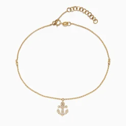 Bracelets|Effy Jewelry Novelty 14K Yellow Gold Diamond Anchor Ankle Bracelet