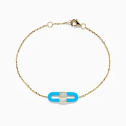 Bracelets|Effy Jewelry Novelty 14K Yellow Gold Diamond and Enamel Paperclip Bracelet