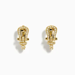 Earrings|Effy Jewelry Novelty 14K Yellow Gold Diamond Horseshoe Hoop Earrings