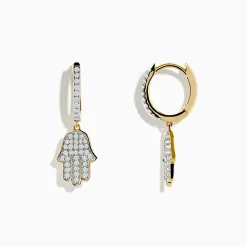 Earrings|Effy Jewelry Novelty 14K Yellow Gold Diamond Hamsa Earrings