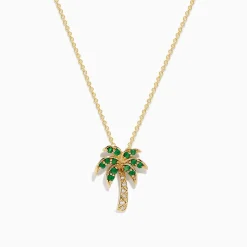 Necklaces & Pendants|Effy Jewelry Novelty 14K Yellow Gold Emerald and Diamond Palm Tree Pendant