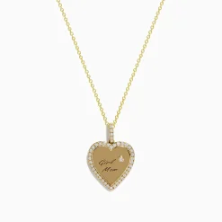Necklaces & Pendants|Effy Jewelry Novelty 14k Yellow Gold "Girl Mom" Diamond Heart Pendant