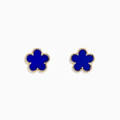 Earrings|BH Multi Novelty 14K Yellow Gold Lapis Flower Stud Earrings