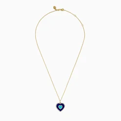 Necklaces & Pendants|Effy Jewelry Novelty 14K Yellow Gold Lapis, Turquoise and Diamond Heart Pendant