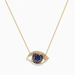 Necklaces & Pendants|Effy Jewelry Novelty 14K Yellow Gold Multi Sapphire and Diamond Evil Eye Necklace