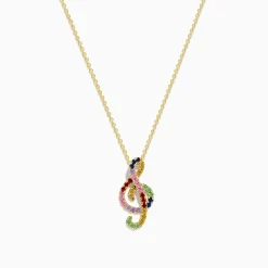 Necklaces & Pendants|Effy Jewelry Novelty 14K Yellow Gold Multi Sapphire Tsavorite Treble Clef Pendant
