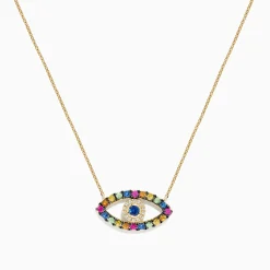 Necklaces & Pendants|BH Multi Novelty 14K Yellow Gold Multi Sapphire and Diamond Evil Eye Necklace