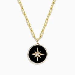 Necklaces & Pendants|BH Multi Novelty 14K Yellow Gold Onyx and Diamond Star Coin Pendant, 4.49 TCW