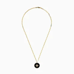 Necklaces & Pendants|BH Multi Novelty 14K Yellow Gold Onyx and Diamond Star Coin Pendant, 4.49 TCW