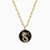 Necklaces & Pendants|BH Multi Novelty 14K Yellow Gold Onyx and Diamond Dragon Coin Pendant, 4.62 TCW