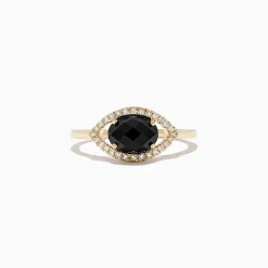 Rings|BH Multi Novelty 14K Yellow Gold Onyx and Diamond Evil Eye Ring, 1.56 TCW