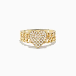 Rings|Effy Jewelry Novelty 14K Yellow Gold Pave Diamond Heart Chain Link Ring