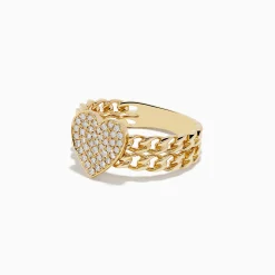 Rings|Effy Jewelry Novelty 14K Yellow Gold Pave Diamond Heart Chain Link Ring
