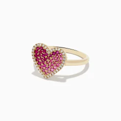 Rings|Effy Jewelry Novelty 14K Yellow Gold Pink Sapphire, Ruby and Diamond Heart Ring