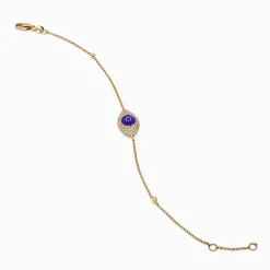 Bracelets|Effy Jewelry Novelty 14K Yellow Gold Purple Enamel Black and White Diamond Evil Eye Bracelet