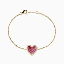 Bracelets|Effy Jewelry Novelty 14K Yellow Gold Ruby, Pink Sapphire and Diamond Heart Bracelet