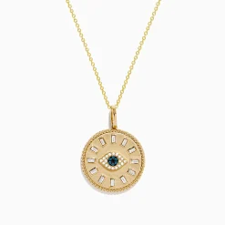 Necklaces & Pendants|Effy Jewelry Novelty 14K Yellow Gold White, Blue and Black Diamond Evil Eye Pendant