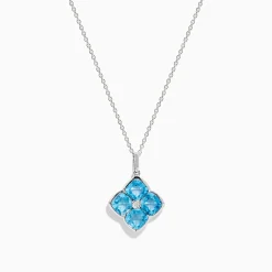 Necklaces & Pendants|Effy Jewelry Ocean Bleu 14K White Gold Blue Topaz and Diamond Pendant