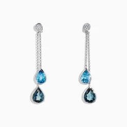 Earrings|Effy Jewelry Ocean Bleu 14K White Gold Blue Topaz and Diamond Earrings, 4.28 TCW