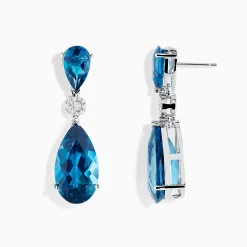 Earrings|BH Multi Ocean Bleu 14K White Gold Blue Topaz and Diamond Drop Earrings