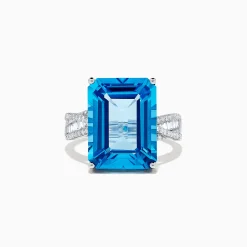 Rings|BH Multi Ocean Bleu 14K White Gold Blue Topaz and Diamond Ring, 13.65 TCW