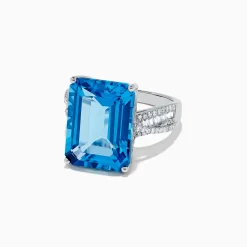 Rings|BH Multi Ocean Bleu 14K White Gold Blue Topaz and Diamond Ring, 13.65 TCW