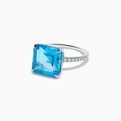 Rings|Effy Jewelry Ocean Bleu 14K White Gold Blue Topaz and Diamond Ring