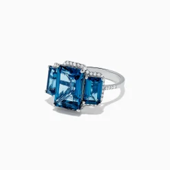 Rings|BH Multi Ocean Bleu 14K White Gold London Blue Topaz and Diamond Ring, 8.72 TCW