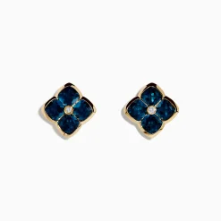 Earrings|Effy Jewelry Ocean Bleu 14K Yellow Gold London Blue Topaz and Diamond Earrings