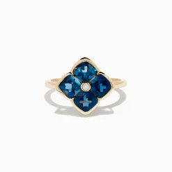 Rings|Effy Jewelry Ocean Bleu 14K Yellow Gold London Blue Topaz and Diamond Ring