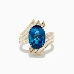 Rings|Effy Jewelry Ocean Bleu 14K Yellow Gold London Blue Topaz and Diamond Ring