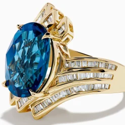 Rings|Effy Jewelry Ocean Bleu 14K Yellow Gold London Blue Topaz and Diamond Ring