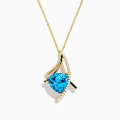 Necklaces & Pendants|Effy Jewelry Ocean Bleu 14K Yellow Gold Blue Topaz and Diamond Pendant