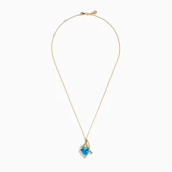 Necklaces & Pendants|Effy Jewelry Ocean Bleu 14K Yellow Gold Blue Topaz and Diamond Pendant